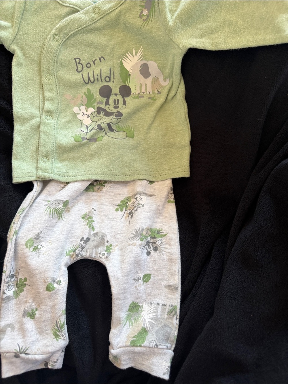 Disney Green Mickey 'Born Wild' Top with Gray Jungle Print Pants